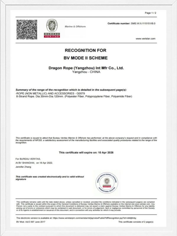 BV船級社工廠認(rèn)可證書